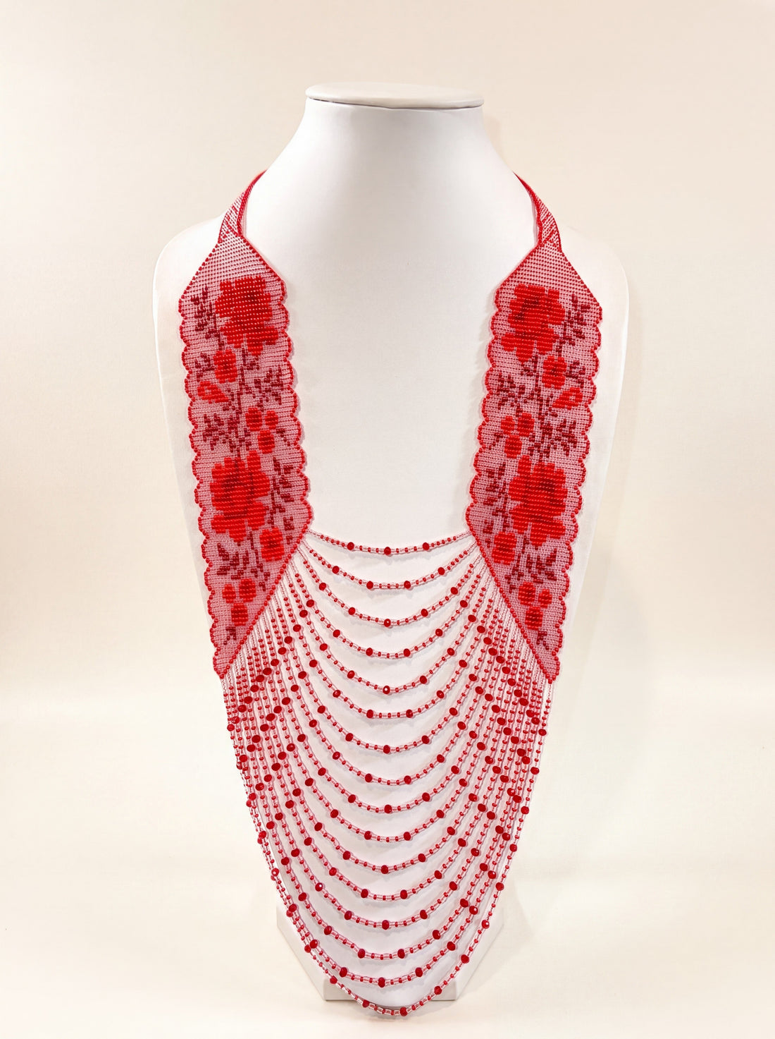 Sylianka-style strung beadwork necklace with flower motifs, handmade in Ukraine