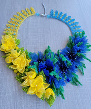 Yellow Blue 3D Flowers Necklace "Ukraine" - Lora's Treasures