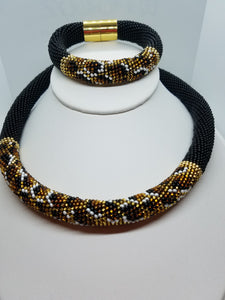 Cheetah Necklace  and bracelet beadwork set SPRING SALE - Lora's Treasures