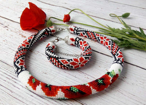 Necklace and bracelet "Ukrainian Vishivanka"  beadwork SPRING SALE - Lora's Treasures