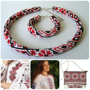 Necklace and bracelet "Ukrainian Vishivanka"  beadwork SPRING SALE - Lora's Treasures